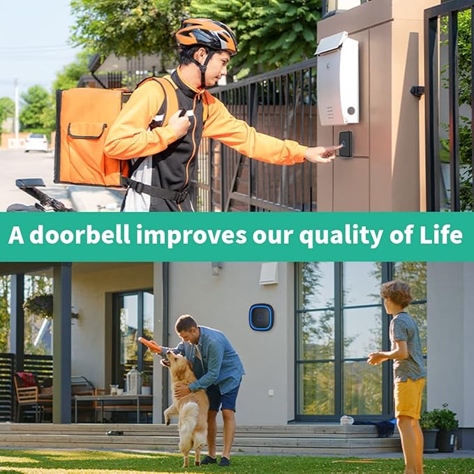Wireless Doorbell Kits with 2 Receivers IP66 Waterproof 1000ft Range Door Bell for Classroom Teachers with 66 Ringtones 7 Levels Volume 115dB and LED Flash Memory Function Doorbell Chime for Home
