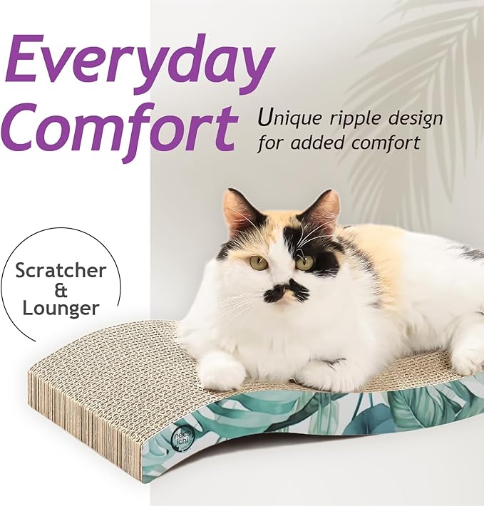 Reversible Wave Cat Scratcher for Indoor Cats - Cat Scratching Board, Horizontal Cat Scratch Pad Lounger with Reversible Usability and Extra Comfort for Lounge(1Pack, Go Green)