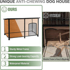 59.1’’ Extra Large Heated Dog House Outdoor for Winter, Insulated Dog Kennel with Metal Frame, Weatherproof Dog Shelter with Heating Pad and All-Around Insulated Liner for Large Breed Outside (Brown)