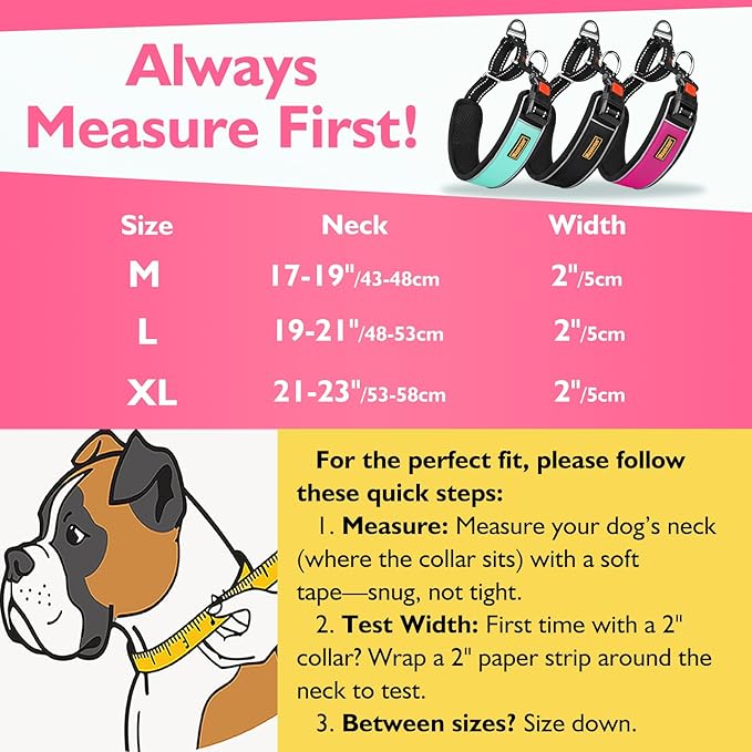 Mayerzon 2 Inch Wide Martingale Collar for Large Dogs, Patented No Pull Walking Training Dog Collar for Pitbull German Shepherd, with Buckle, Reflective Stitching, Adjustable (Hot Pink, XL)