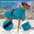 Queenmore XXL Dog Coat, Winter Jacket for Large Dogs, Waterproof Puffy Snowsuit, Adjustable Reflective Fleece Lining Warm Padding Parka for Cold Weather, Blue 3XL