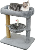 Pawly 24" Cat Tree Tower, Tall Cat Scratching Post with Soft Perch for Window Viewing, Large Bed for Big Cats, Stable & Compact Cat Tower with Hammock, Gray