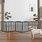 Freestanding Dog Gate Indoor,Doggie Gate Foldable Pet Gates for Doorways,Stairs or Hallways, Wooden Black Pet Gate for the House, Pet Fence with Support Feet Included,24 "Height-6 Panels