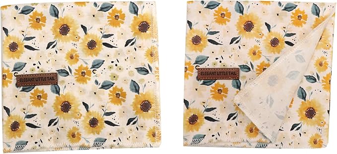 Elegant little tail Dog Bandanas - 1Pack Sunflower Print Washable Scarf Female Square Dog Bib Kerchief Scarf Adjustable Pet Bandana for Small Medium Dogs