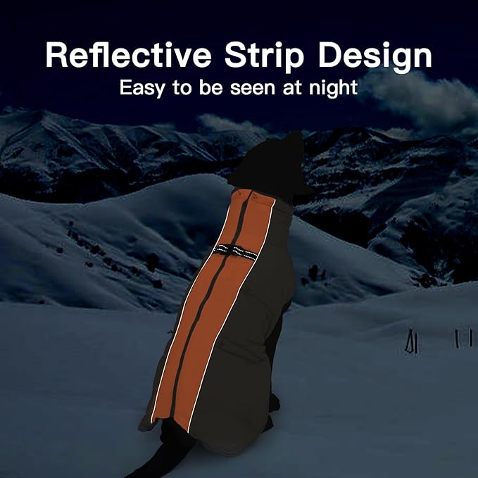 Dog Coat - Large Dog Winter Jacket, Warm Zip Up Snowsuit, Reflective, Water-Resistant, Orange-Gray