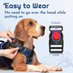 Eagloo Dog Harness for Large Dogs, Easy Wearing with 3 Buckles, Adjustable No Pull Pet Harness with 2 Rings for Walking, No Chock Reflective Soft Padded Vest with Control Handle, Blue & Black, XL