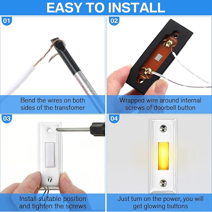 Dreyoo Metal Doorbell Push Button, Heavy Duty Metal Door Bell Wired Button LED Lighted Wall Mounted Doorbell Push Buttons for Home, Universal Garage Door Opener Switch Property in Copyright(White)