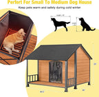 AIVITUVIN Heated Outdoor Dog House for Winter, Large Wooden Dog Kennel with Heated Pad, Insulated Liner, Metal Frame, Waterproof Roof, Raised Base and Porch for Medium to Large Dogs