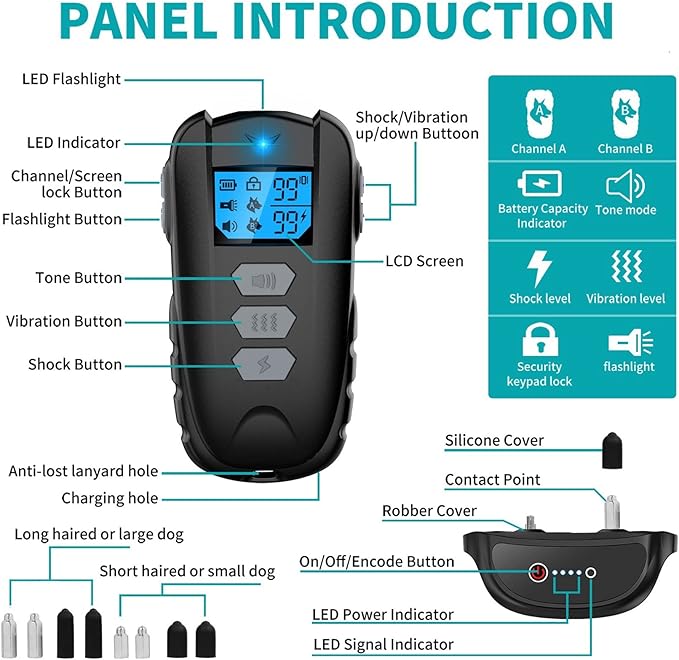Dog Training Collar with Remote, Waterproof Dog Collar with Beep Vibration Shock, Adjustable 0 to 99 Shock Vibration Levels Dog Training Set for Small Medium Large Dogs