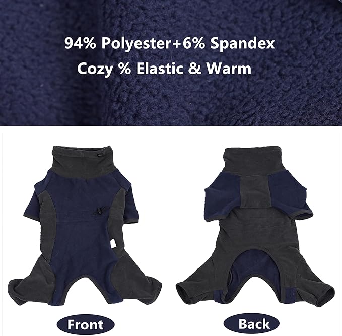 Dog Coat, Warm Fleece Jacket, Windproof Pullover Jumpsuit, Fullbody Pajamas Onesie, Cold Weather Clothes for Medium Large Dog (XSmall, Blue)
