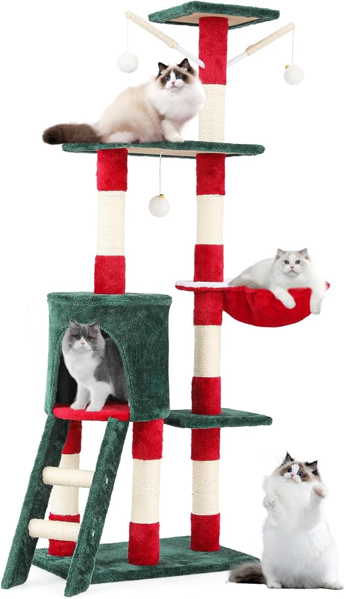 Magshion 54" Cat Tree for Indoor Cats, Sturdy Cat Tower for Cats 20 lbs+, Multi-Level Climbing Tower with Scratching Posts, Ladder, Condo, Top Perch and Hanging Toy