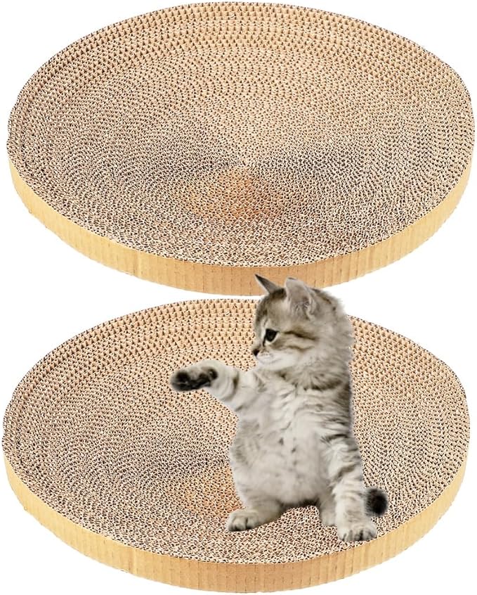 POPETPOP 13.6 Inch Round Cat Scratcher Refill - Large Cardboard Scratch Pad Recycled Corrugated Cardboard Core for Indoor Kitten Cat, Replaceable Scratching Bowl Insert