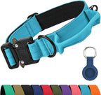 Joytale Tactical Dog Collar for Medium Dogs with Control Handle, Heavy Duty Military Training Collar for Power Breeds, AirTag Holder Case, Quick Release Metal Buckle, Soft Padded, M, Sky Blue