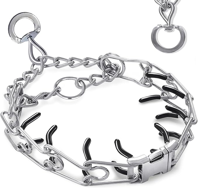 Prong Training Collar for Dogs, Adjustable Dog Training Pinch Collar with Quick Release Buckle, No Pull Collar for Small Medium Large Dogs, Extra Link and Caps (M/L(17-21" Neck, 3.00mm))