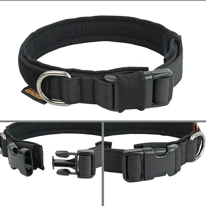 EXCELLENT ELITE SPANKER Tactical Small Puppy Dog Collar Nylon Adjustable Heavy Duty Military for Small Medium and Large Dogs Pet Soft Padded Dog Collar(BLK-S)
