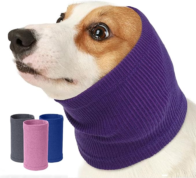 Nanaki Dog Hood Calming Ear Wrap - Quiet Headband Head Cover Snood Fireworks Muffs - Grooming and Force Drying Pet Ear Protector for Anxiety Relief and Noise