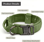 Tactical Dog Collar, Adjustable Military Training Nylon Dog Collar with Control Handle and Heavy Quick-Release Metal Buckle for Small Medium Large Dogs, Green S