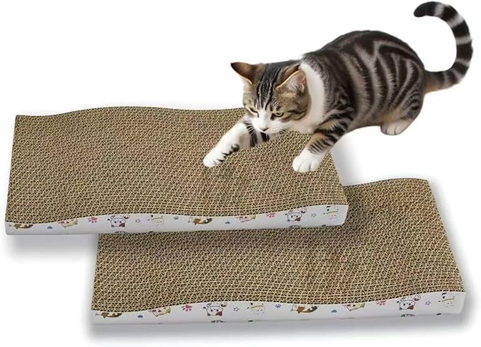 VELVETPAW Cat Scratching Board cat Scratcher Cat Scratch Pad Cardboard cat scratchers for Indoor Cats Reversible Large Wide Corrugated with Catnip(2pcs)