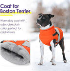 SUNFURA Dog Winter Coat, Waterproof Dog Coat Jacket with Harness for Medium Dogs Boys Girls, Reflective Fleece Lined Pet Snow Jacket Sweaters for Pug, Jack Russel, Boston Terrier, Orange M