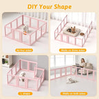 DIY Clear Acrylic Dog Playpen House,Quick Easy Assembly and Disassembly,Strong Floor Suction,Indoor and Outdoor Use,Easy Cleansing Puppy Fence (Skin Pink, 30.3" H, 12PCS)