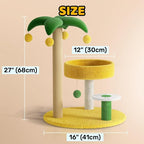 Coconut Palm Cat Tree 27" Cute Cat Tower for Indoor Cats Sisal Covered Scratching Post Dangling Ball Small-Medium Cats