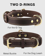 Joytale Leather Dog Collar for Small Dogs, Genuine Solid Sturdy Leather for Active Small Breeds, Adjustable Metal Pin Buckle, Durable and Secure Pet Collar for Daily Use, Brown, XS