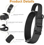 HYDEME Tactical Dog Collar, Alpine Loop Adjustable Military Training Nylon Dog Collars with Handle and Reflective for Small Medium Large Dogs, with Airtags Protective Case & Patches.(M,Black)