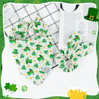 E-Clover St Patricks Day Dog Bandana & Matching Scrunchie Set Cute Girl Dog Scarf Bibs Pet Bandanas with Bow Tie for Medium Large Dogs Owner Mom Green