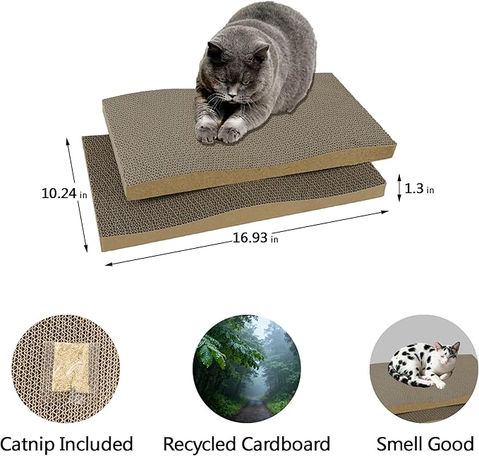 3-Pack WRBTA Cardboard cat Scratcher,L Shape Cat Scratch Pad Wall Mounted, Cat Scratching Cardboard with Ball Toy for Indoor, Cardboard Cat Scratcher with Double-Sided Usability.cat Scratching Post