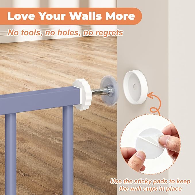 29"-40" Baby Gate for Stairs, Auto Close Stroller Friendly Dog Gate Indoor for Doorways, Pressure Mounted Baby Gate, Easy Walk Through Gate for Children & Pets, Wisteria