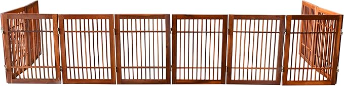 Urnporium Pet Dog Gate Freestanding, Strong Durable Folding Wooden Fence, Portable Acacia Hardwood Safety Barrier for Indoor & Outdoor Use (Brown Pet Gate, 10 Panel 24" Tall)