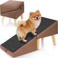 2-in-1 Foldable Dog Ramp for Couch and Bed, 14.4" H Dog Ramps for Small Dogs and Cats, Wooden Pet Stairs with Non-Slip Mat & Side Pockets, Split Ottoman Pet Ramp Steps for Medium Dogs, Puppy