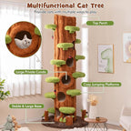 PETSITE 90.5 Inch Tall Cat Tree, Tree-Like Modern Cat Tower with Sisal Scratching Pad, Five Cat Condos, Cute Hanging and Spring Toys, Large Cat Tree Tower for Indoor Cats (Brown)