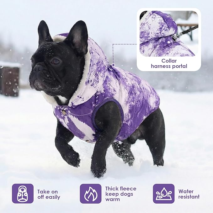 SAWMONG Fleece Hoodie, Windproof Waterproof Dog Coat with Fleece & Cotton Lining, Warm Jacket for Cold Weather Vest for Large Dogs