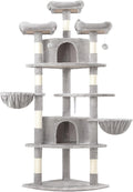 WEEWAY 73in Multi-Level Cat Tree with a Fan-Shaped Base, 2 Cozy Condos, 2 Hanging Baskets, Unique Perch, Sisal Scratching Posts, Hanging Balls, Ideal for Multiple Indoor Kitties, Grey