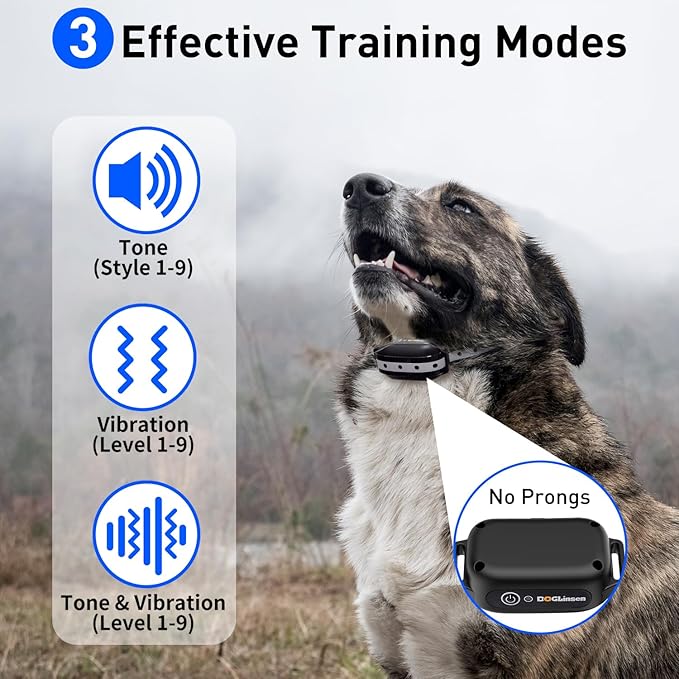 Vibrating Dog Collar - Vibration Collar for Dogs Training, No Shock Dog Training Collar with Remote Upgraded 3300ft Range, 9 Style Tones and Vibration Collar, White
