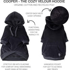 Cooper II Organic Cotton Velour Dog Hoodie Pet Coat for Small, Medium and Large Dogs, Black, X-Small (5-12 lbs)