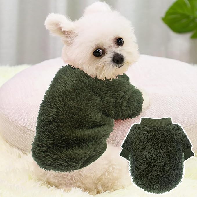 2 Pieces Dog Sweaters for Boy Fall Winter Warm Puppy Clothes Fleece Chihuahua Sweater Cute Clothes for Male Cat, Blue, Dark Green, Small