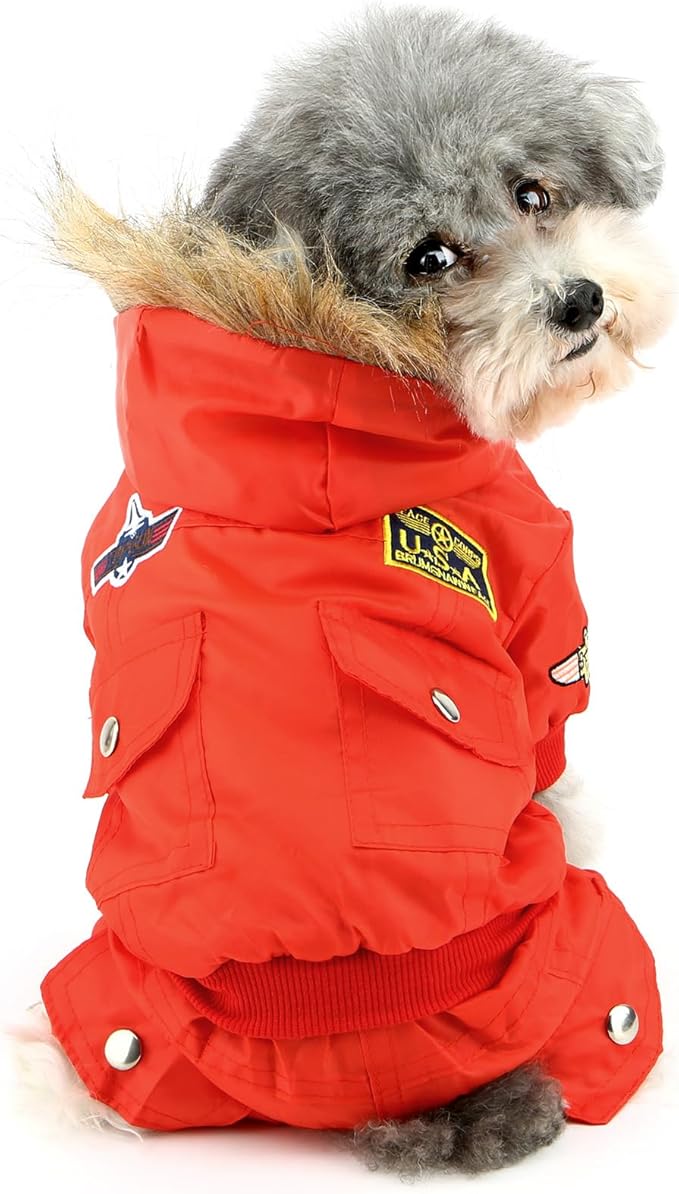 ZUNEA Padded Waterproof Small Dog Winter Jumpsuit Pet Puppy Jacket Coat Fleece Warm Snowsuit Airman Chihuahua Yorkie Outfits Clothes Apparel Red M