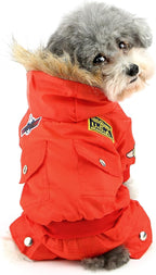 ZUNEA Padded Waterproof Small Dog Winter Jumpsuit Pet Puppy Jacket Coat Fleece Warm Snowsuit Airman Chihuahua Yorkie Outfits Clothes Apparel Red S