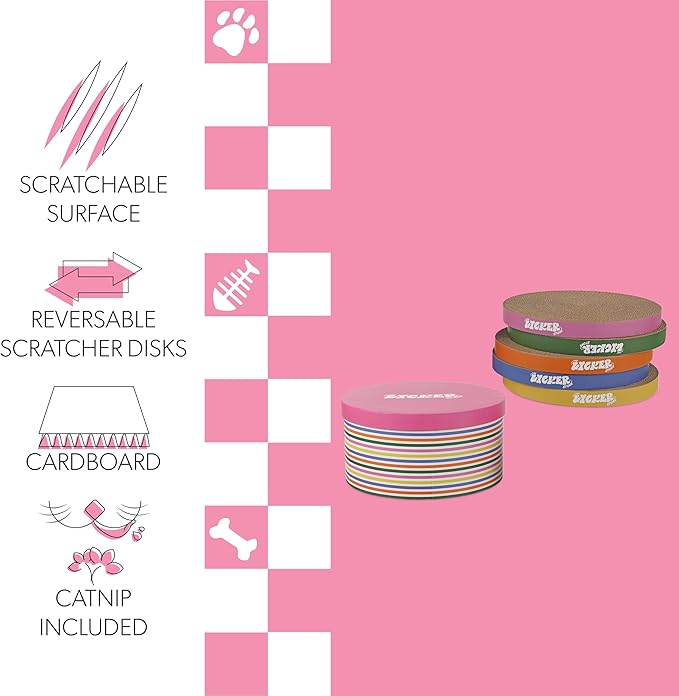 CSR1012A Kate 12" Modern Patterned Cardboard Reversible Cat Scratcher Pad in Box with Catnip, Multi-Colored (5-Pack)