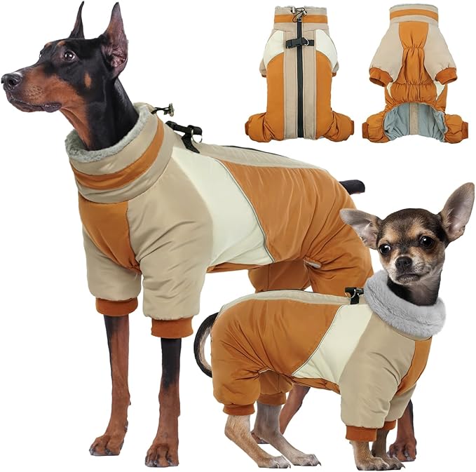 Kuoser Fullbody Dog Coat - Warm Winter Coat with Built-in Harness, Reflective Jacket for Large Dogs (Brown XL)