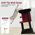 Cat Tree Tower Scratching Post for Indoor Large Cats, Small Cat Tree with Big Perch Bed, 28in Tall Trees House with Condo Cave, Toy Balls, Modern Climbing Furniture Platform for Kitten (Black)