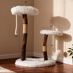 Modern Cat Tree Tower for Indoor Cats, Natural Solid Wooden Branch with Sisal Scratching Post, Log Hardwood for Char-Grilling, Style Cat Furniture with Perches Platform & Toy Ball