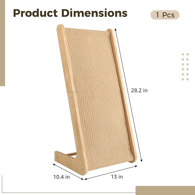 Extra Large Cat Scratcher, L-Shaped Sisal Cat Scratching Pad, Solid Scratching Ramp, Vertical & Tilted Design, Sturdy Claw Post for Big Cats