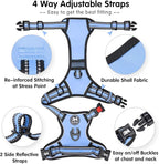 PoyPet No Pull Dog Harness, [Release on Neck] Reflective Adjustable No Choke Pet Vest with Front & Back 2 Leash Attachments, Soft Control Training Handle for Small Medium Large Dogs(Light Blue,M)