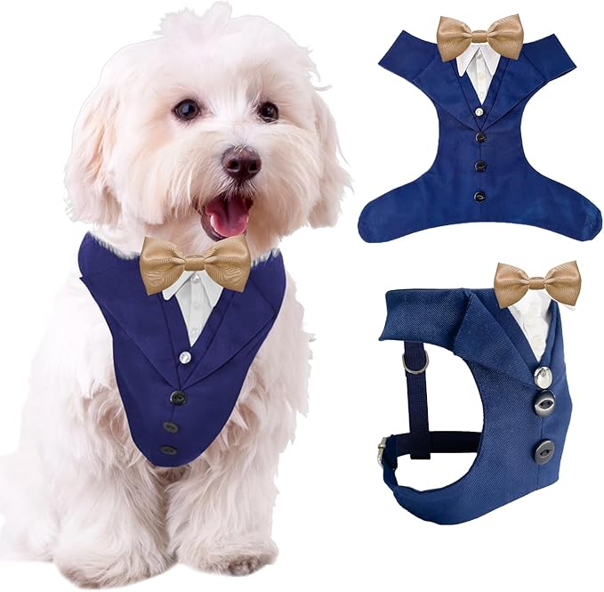 AVERYDAY Dog Tuxedo for Wedding Outfit, Dog Suit and Tie Costumes for Birthday, Halloween, Cosplay, Christmas Party, Pet Formal Wear with Bowtie, Tux for Small Dogs, Chihuahua, Bichon, Maltese, Cats