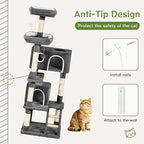 Cat Tree Tower 53 inch - Multi-Level Indoor Activity Center with Sisal Scratching Posts, Condo, Plush Perch & Hanging Toys for Large Cats (Black)