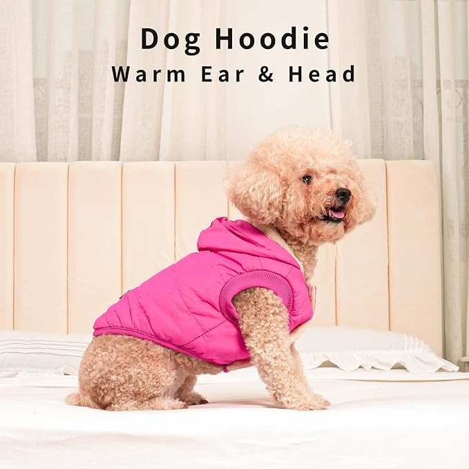 Fleece Lining Extra Warm Dog Hoodie in Winter for Small Dogs Jacket Puppy Coats with Hooded Pink M