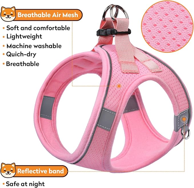 Dog Harness with Leash Set, No-Pull Step-in Reflective Pet Harness with 1 Leash Clips, Adjustable Soft Padded Easy Walk Dog Vest for Small Medium Large Dogs, Cats(Light Pink, XSmall)